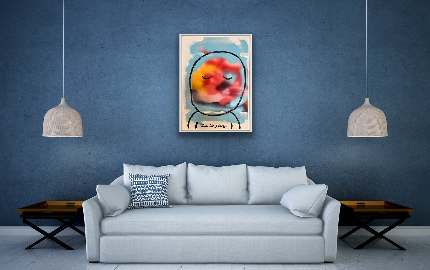 Planeta melancólico · Acrílico y aerosol sobre papel · Juanjo Sáez