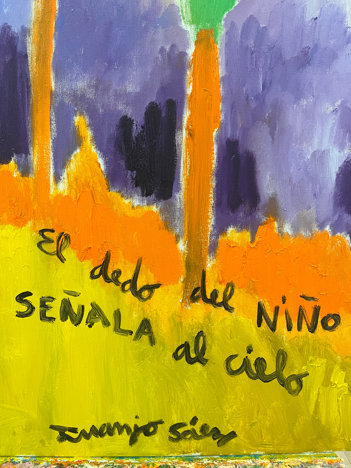 El dedo del niño señala al cielo · Óleo sobre tela · Juanjo Sáez