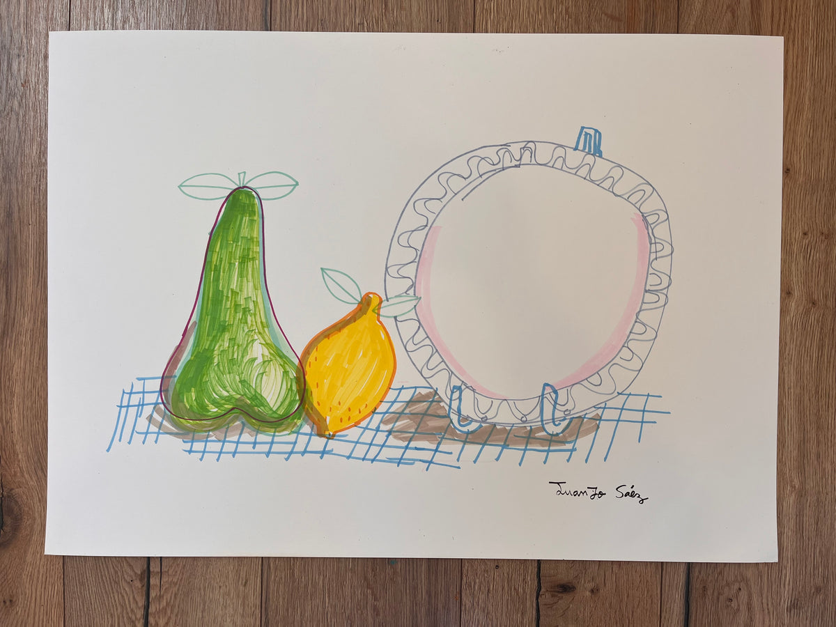 Bodegón, rotuladores sobre papel, obra original de Juanjo Sáez – vista de conjunto