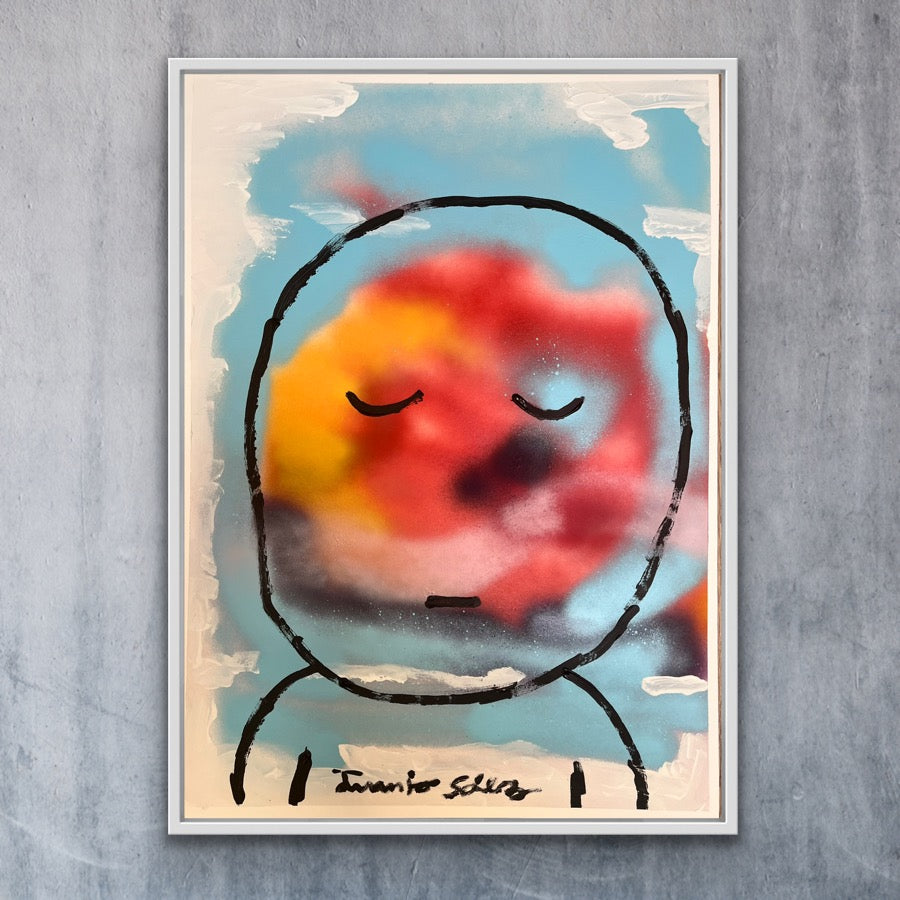 Planeta melancólico · Acrílico y aerosol sobre papel · Juanjo Sáez
