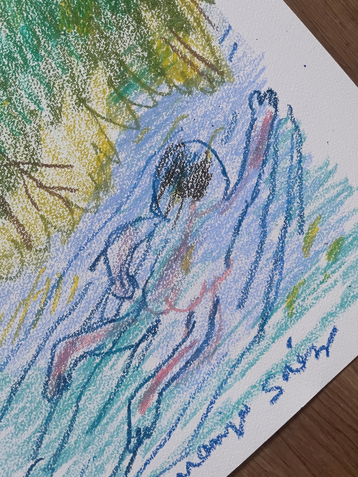 Nadando en el lago, obra original de Juanjo Sáez – detalle de textura