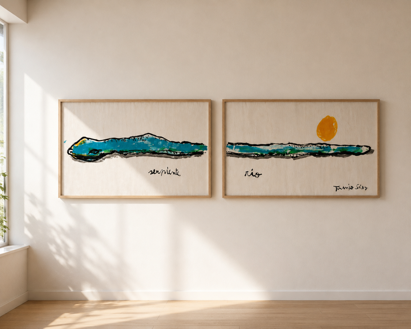 Serpiente río · Díptico · Tinta china y acrílico sobre papel Xuan · Juanjo Sáez