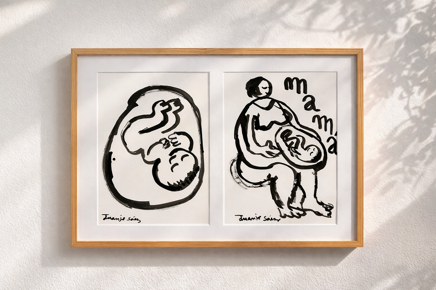 Díptico futura mamá · Tinta china sobre papel · Juanjo Sáez