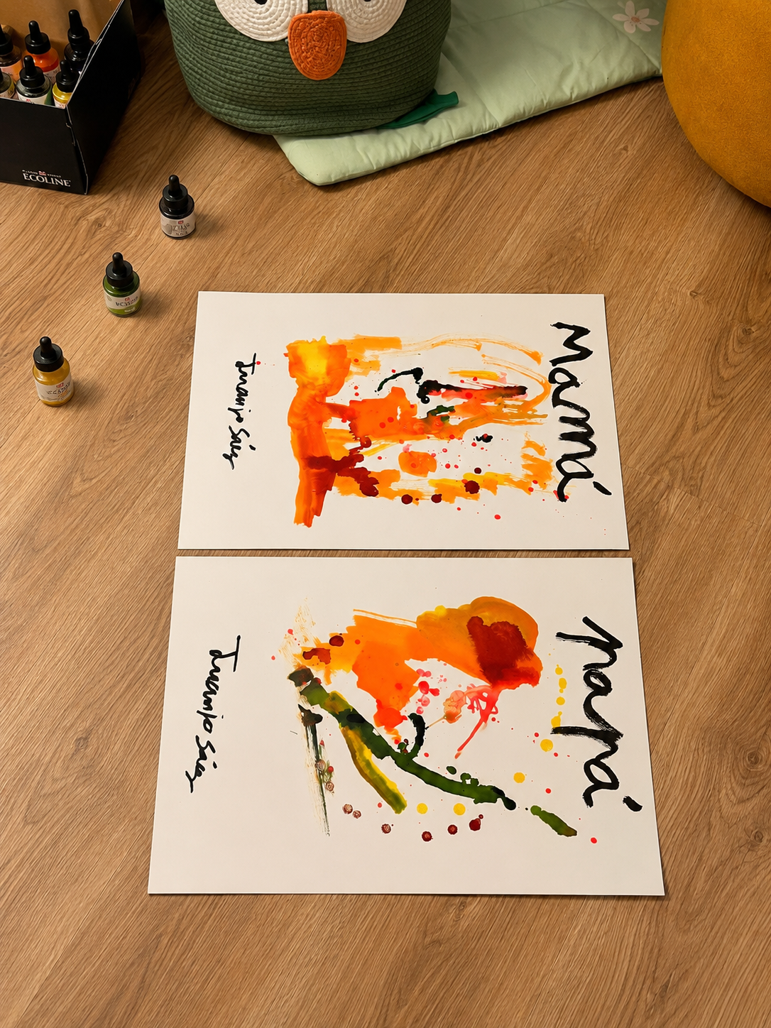 Mamá y papá · Díptico · Tinta china y anilinas · Juanjo Sáez
