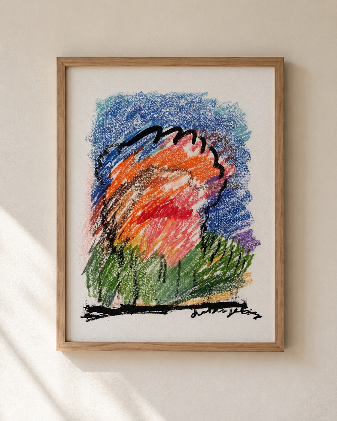 El bosque 1, ceras y tinta china sobre papel, obra original de Juanjo Sáez – vista completa de la obra