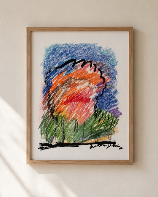 El bosque 1, ceras y tinta china sobre papel, obra original de Juanjo Sáez – vista completa de la obra