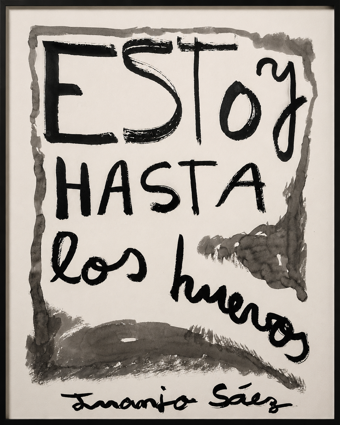 Estoy hasta los huevos, tinta china sobre papel Fabriano, obra original de Juanjo Sáez – vista completa de la obra