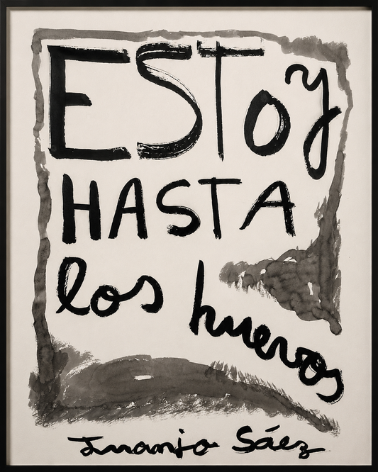 Estoy hasta los huevos, tinta china sobre papel Fabriano, obra original de Juanjo Sáez – vista completa de la obra