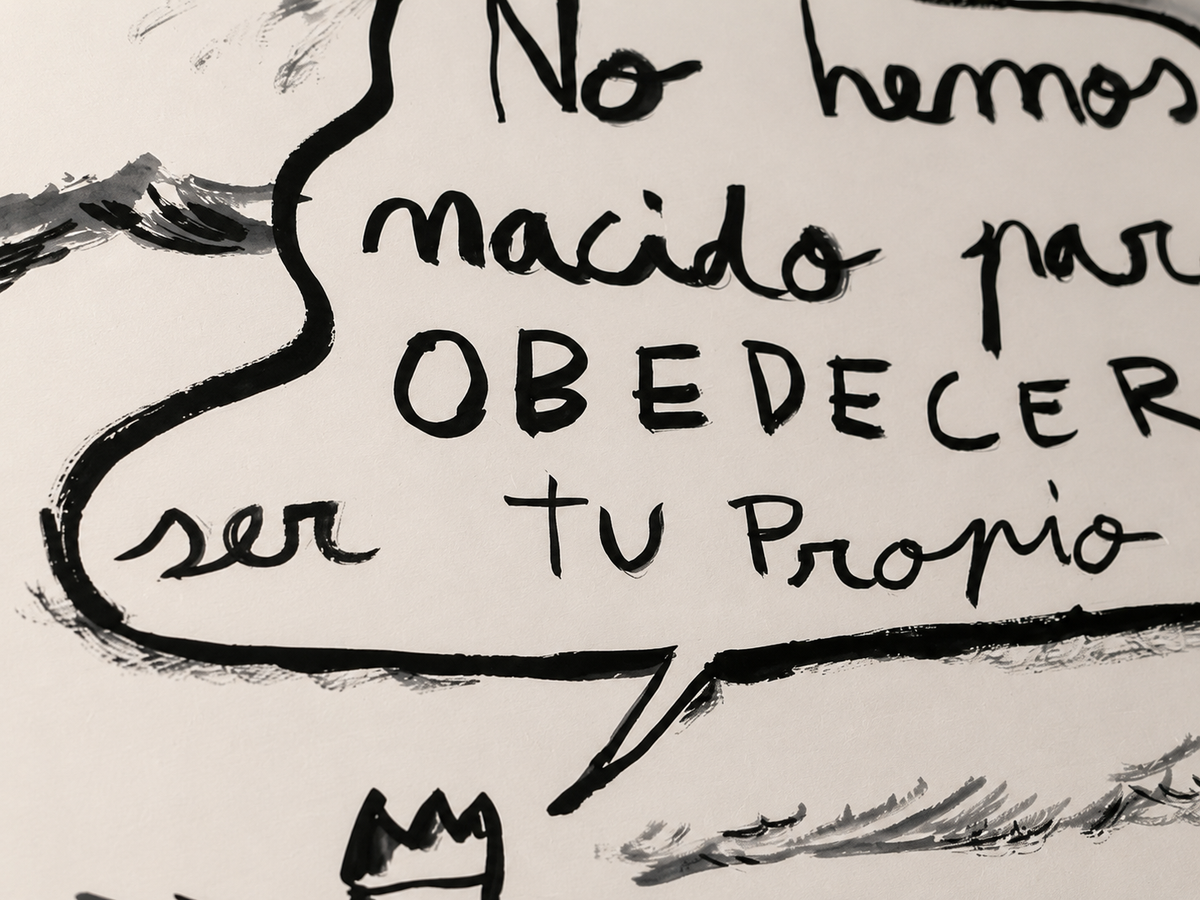 No hemos nacido para obedecer, tinta china sobre papel Fabriano, obra original de Juanjo Sáez – detalle ampliado