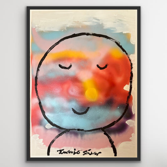Planeta Feliz · Acrílico y aerosol sobre papel · Juanjo Sáez