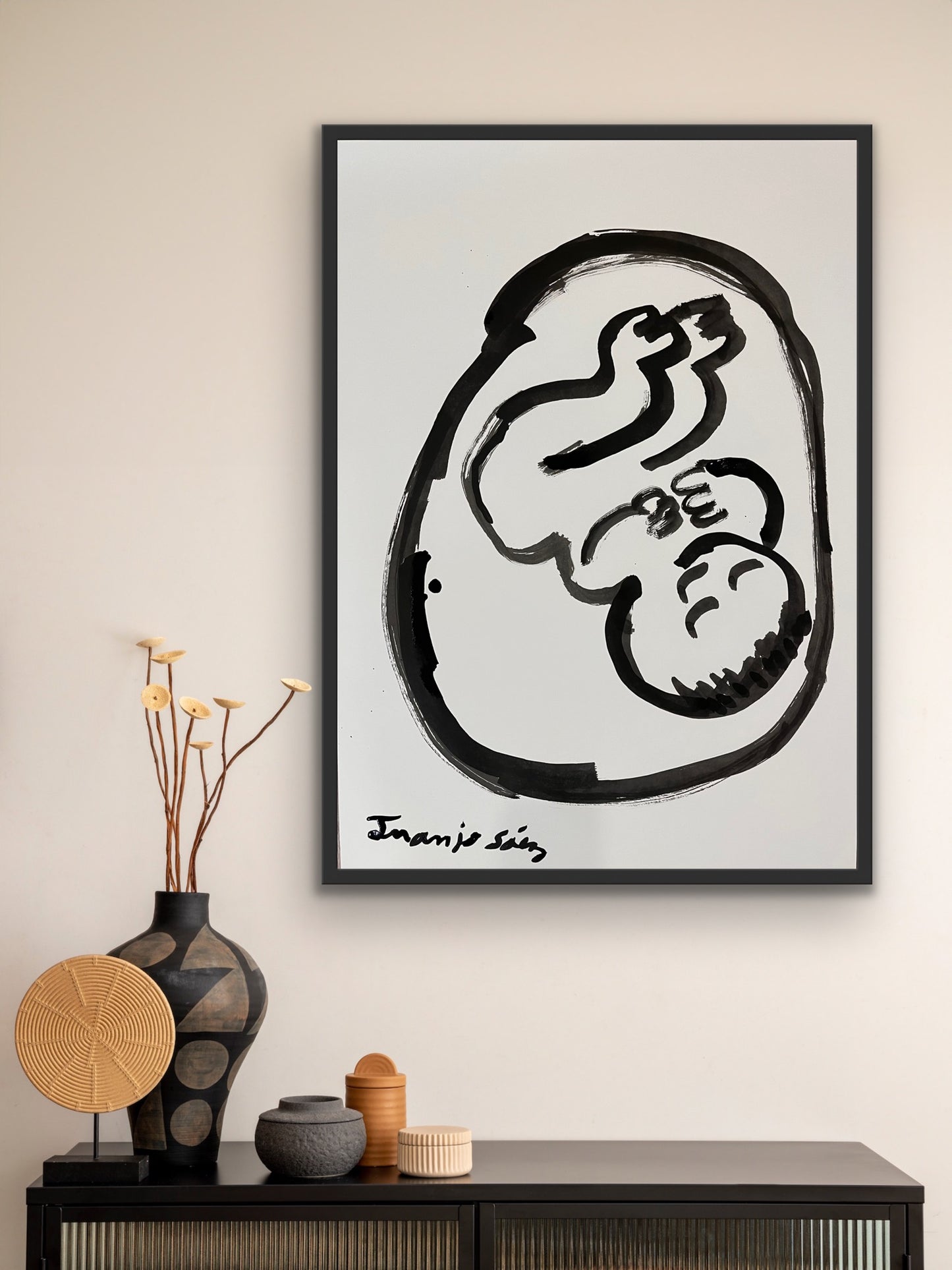 El bebé va a nacer ya · Tinta china sobre papel · Juanjo Sáez