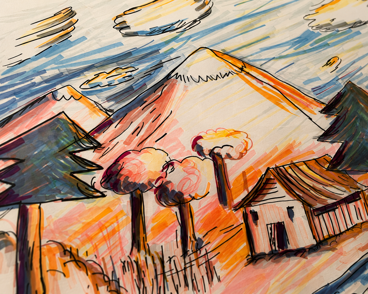 Pintura para decorar en el salón, rotuladores sobre papel, obra original de Juanjo Sáez – vista lateral