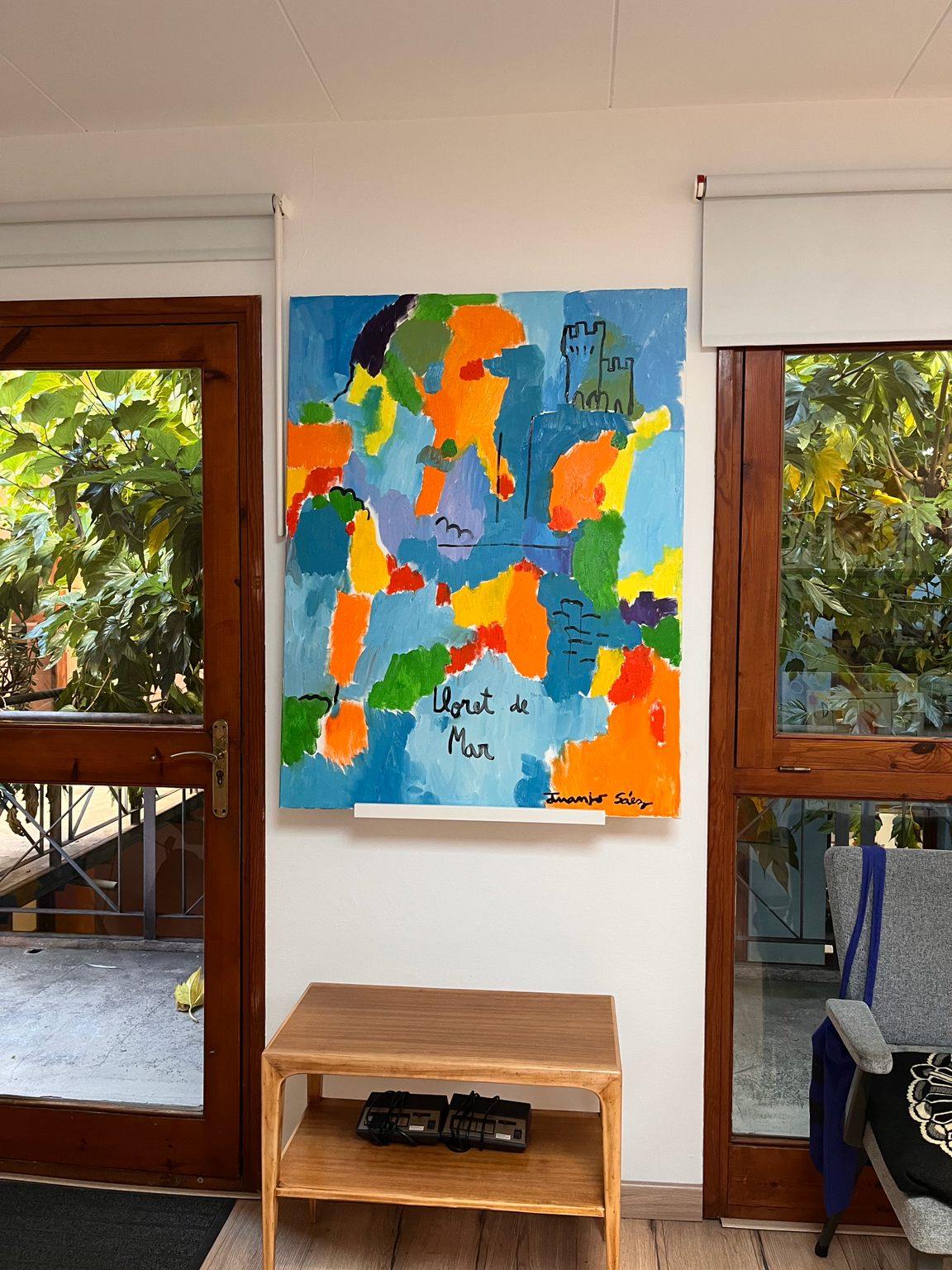 Sa Caleta, Lloret de Mar, óleo sobre tela, obra de Juanjo Sáez (vendida) – detalle de la técnica