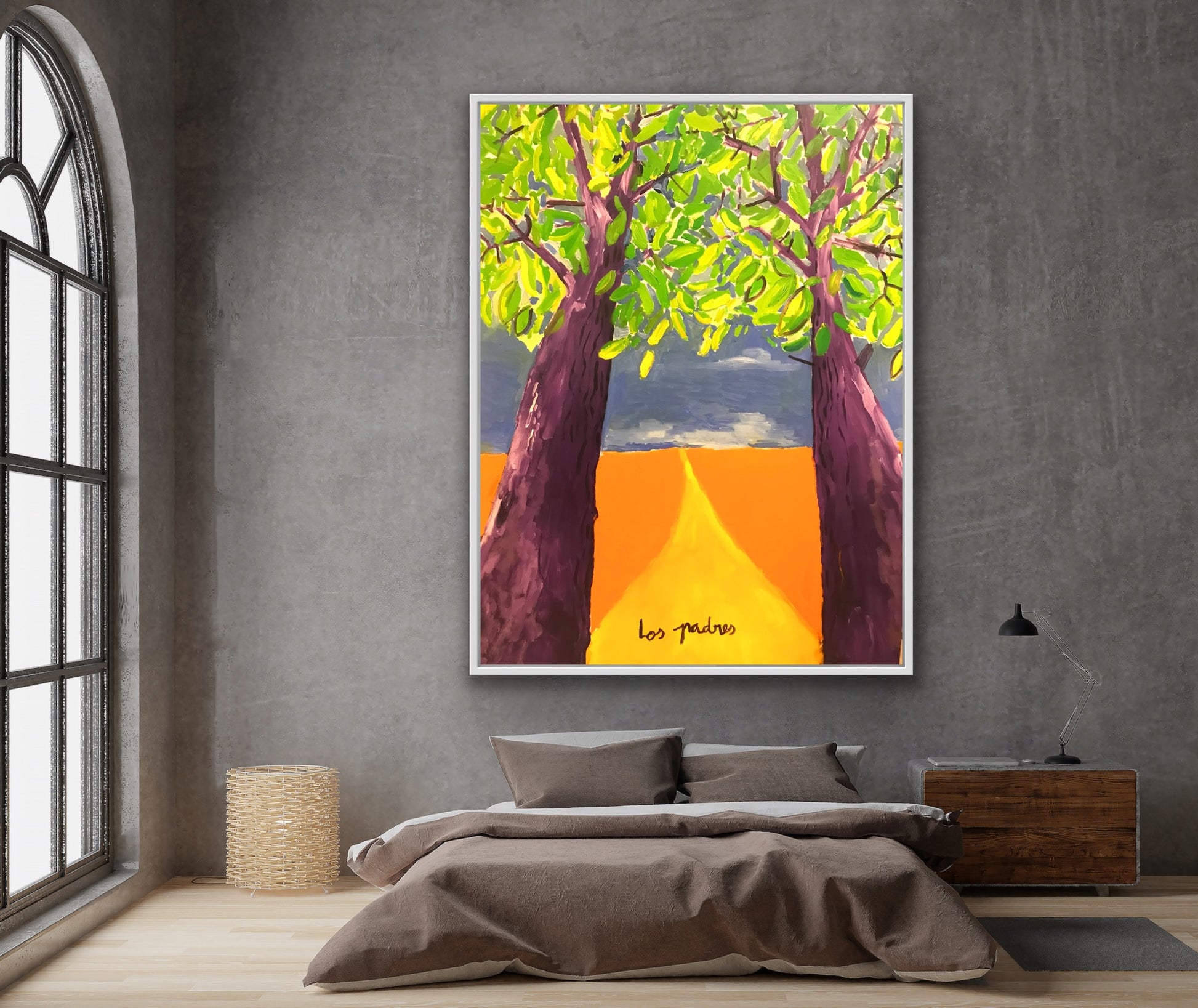Los Padres – pintura original de Juanjo Sáez, detalle figura izquierda, óleo sobre lienzo